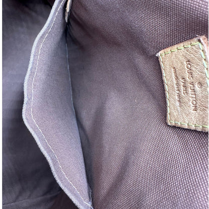 interno Borsa LV in canvas marrone monogram con finiture in vacchetta naturale, di lusso, originale, buone condizioni.