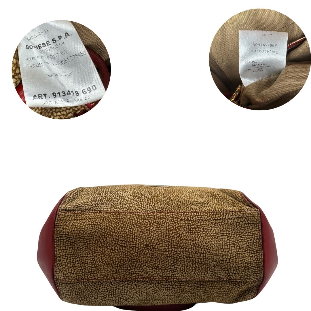 base  Borsa Borbonese in tessuto trama occhio di pernice e finiture in pelle rossa, di lusso, originale, ottime condizioni, usata 