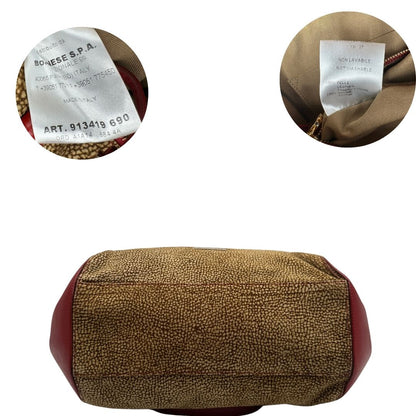 base  Borsa Borbonese in tessuto trama occhio di pernice e finiture in pelle rossa, di lusso, originale, ottime condizioni, usata 