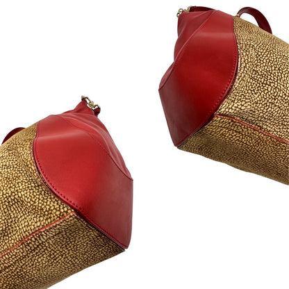 angoli  Borsa Borbonese in tessuto trama occhio di pernice e finiture in pelle rossa, di lusso, originale, ottime condizioni, usata 