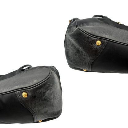  Borsa Prada in pelle nera e tessuto tono su tono con hardware dorato, indossabile a spalla o a tracolla, di lusso, originale, ottime condizioni
