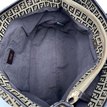 Borsa Fendi in tessuto trama Zucchino con finiture in pelle marrone, di lusso, originale, ottime condizioni, usata