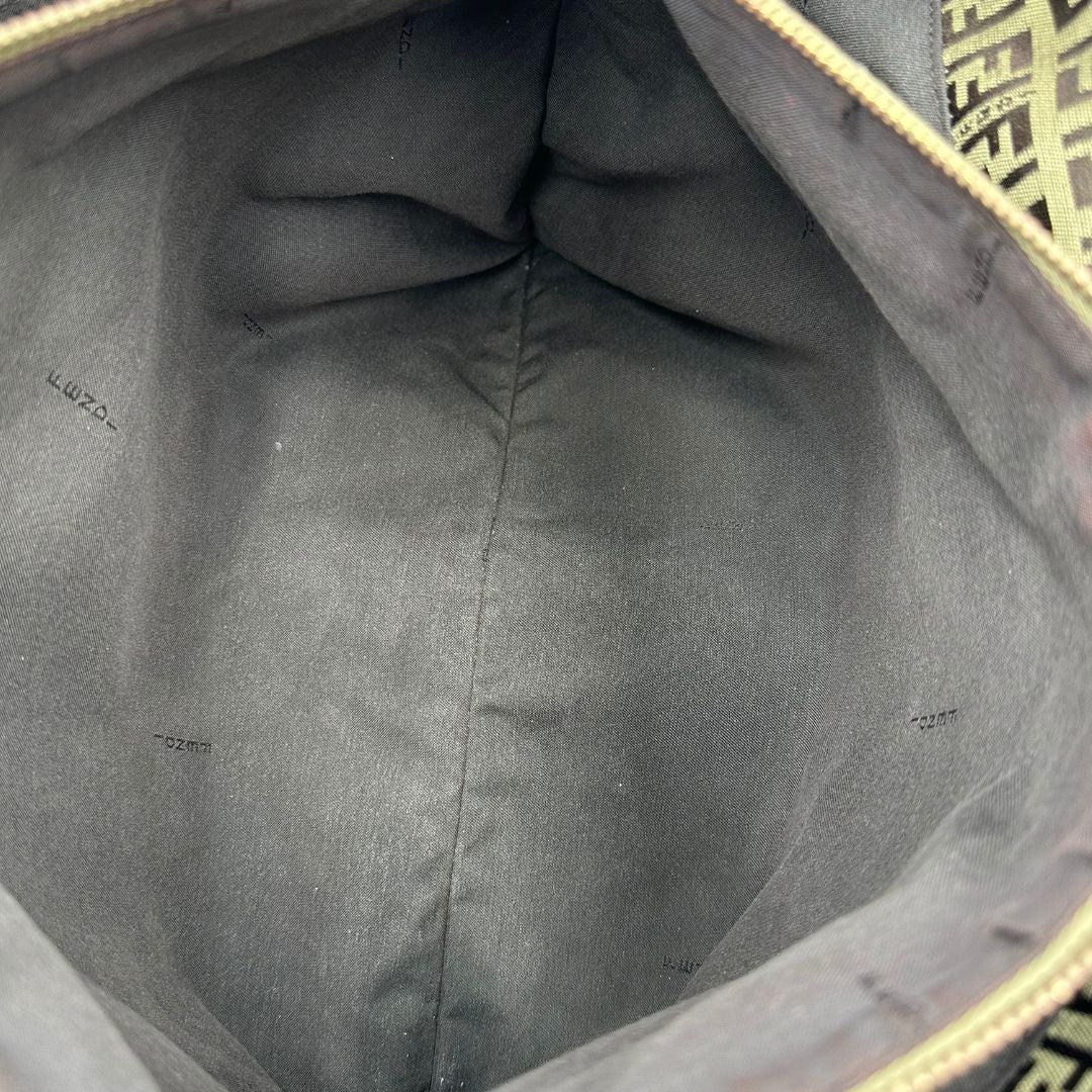 Borsa Fendi in tessuto trama Zucchino con finiture in pelle marrone, di lusso, originale, ottime condizioni, usata
