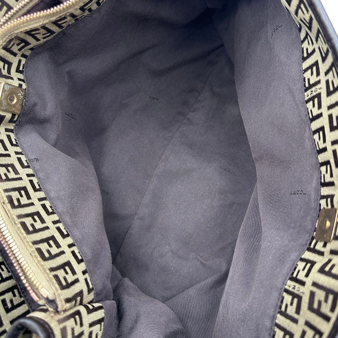 Borsa Fendi in tessuto trama Zucchino con finiture in pelle marrone, di lusso, originale, ottime condizioni, usata