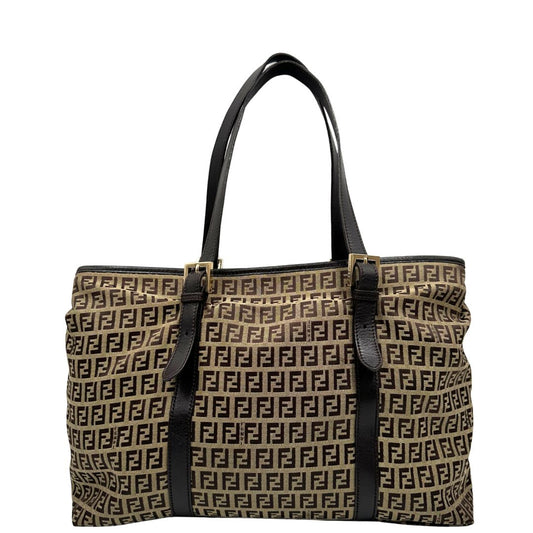 Borsa Fendi in tessuto trama Zucchino con finiture in pelle marrone, di lusso, originale, ottime condizioni, usata