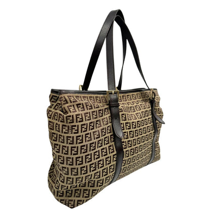 Borsa Fendi in tessuto trama Zucchino con finiture in pelle marrone, di lusso, originale, ottime condizioni, usata