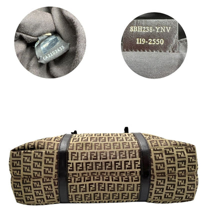 Borsa Fendi in tessuto trama Zucchino con finiture in pelle marrone, di lusso, originale, ottime condizioni, usata