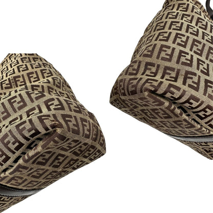 Borsa Fendi in tessuto trama Zucchino con finiture in pelle marrone, di lusso, originale, ottime condizioni, usata