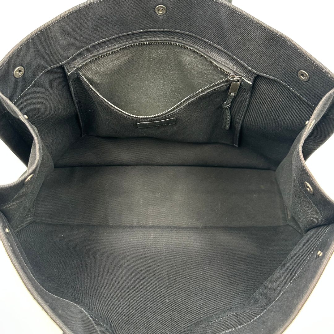 interno Borsa tote Saint Laurent Rive Gauche realizzata in tessuto nero con manici in pelle tono su tono, di lusso, originale , ottime condizioni, usata 