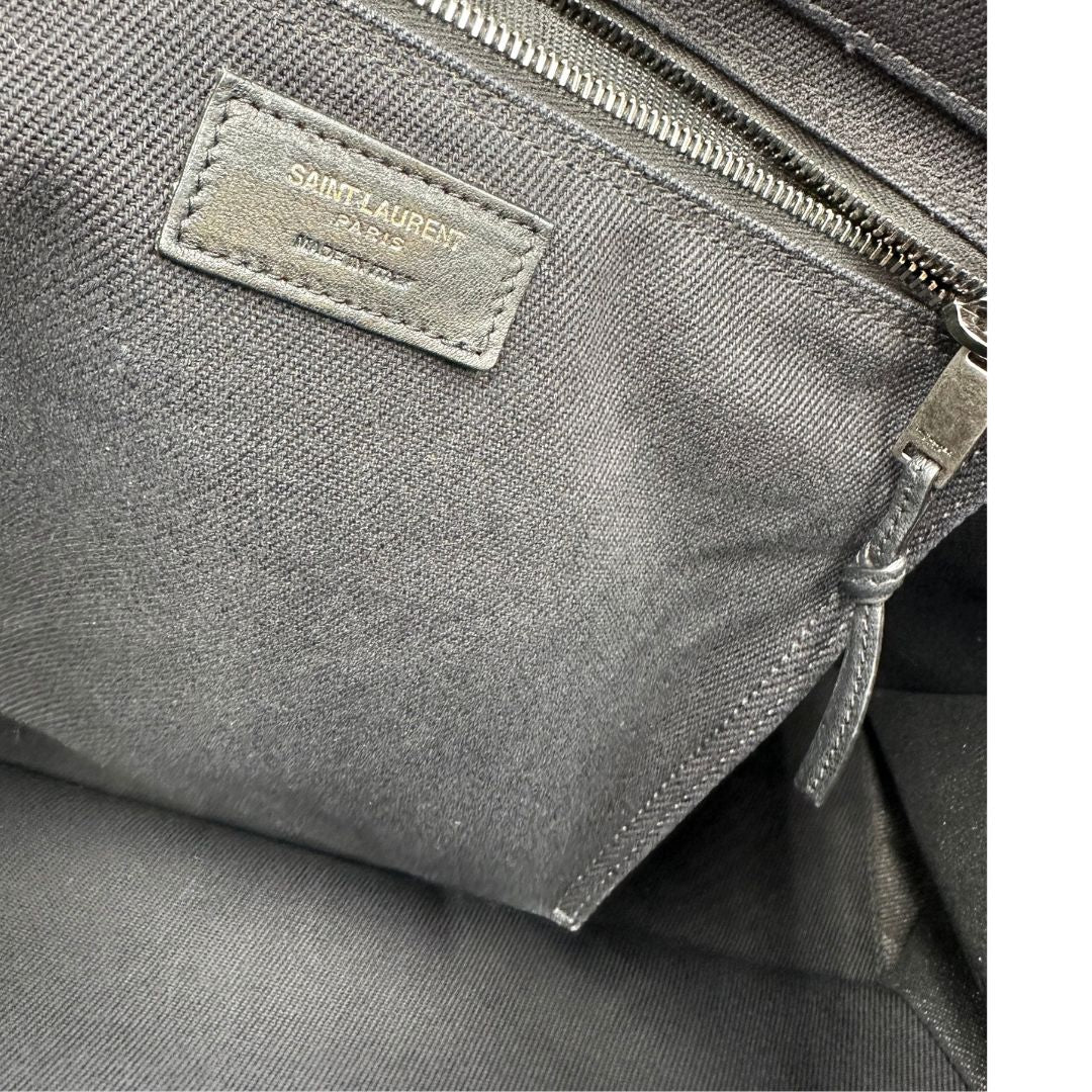 interno Borsa tote Saint Laurent Rive Gauche realizzata in tessuto nero con manici in pelle tono su tono, di lusso, originale , ottime condizioni, usata 