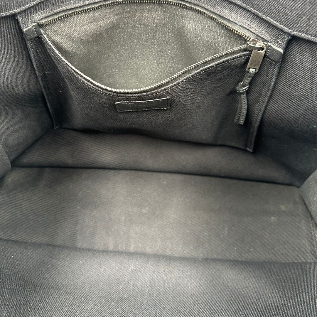 interno Borsa tote Saint Laurent Rive Gauche realizzata in tessuto nero con manici in pelle tono su tono, di lusso, originale , ottime condizioni, usata 