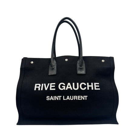 Borsa tote Saint Laurent Rive Gauche realizzata in tessuto nero con manici in pelle tono su tono, di lusso, originale , ottime condizioni, usata