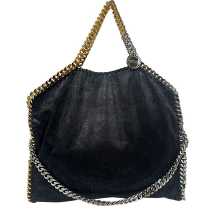 front  Borsa Falabella nella versione fold over tote nera, con hardware dorato e argentato, di lusso, originale, ottime condizioni, usata 