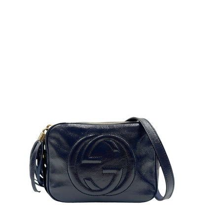 front  Borsa Gucci Soho in pelle color blu notte, con iconica G sul front, munita di una tracolla regolabile, di lusso, originale, ottime condizioni 