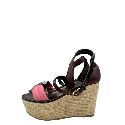 Sandali con zeppa Burberry in pelle color cerise purple e dettagli tartan.