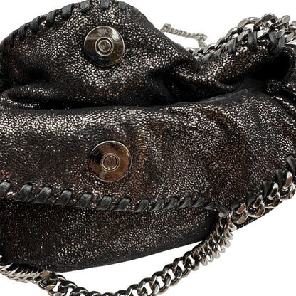 bottone Borsa Falabella in shaggy dear nero e hardware argentato, nella versione mini, indossabile a tracolla, a spalla e a mano, di lusso, originale, ottime condizioni