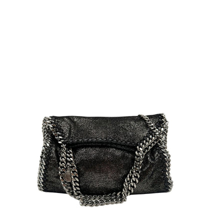 front Borsa Falabella in shaggy dear nero e hardware argentato, nella versione mini, indossabile a tracolla, a spalla e a mano, di lusso, originale, ottime condizioni