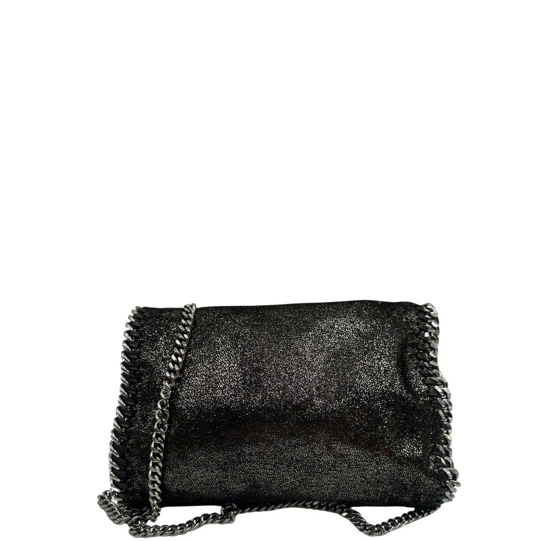 Borsa Falabella in shaggy dear nero e hardware argentato, nella versione mini, indossabile a tracolla, a spalla e a mano, di lusso, originale, ottime condizioni