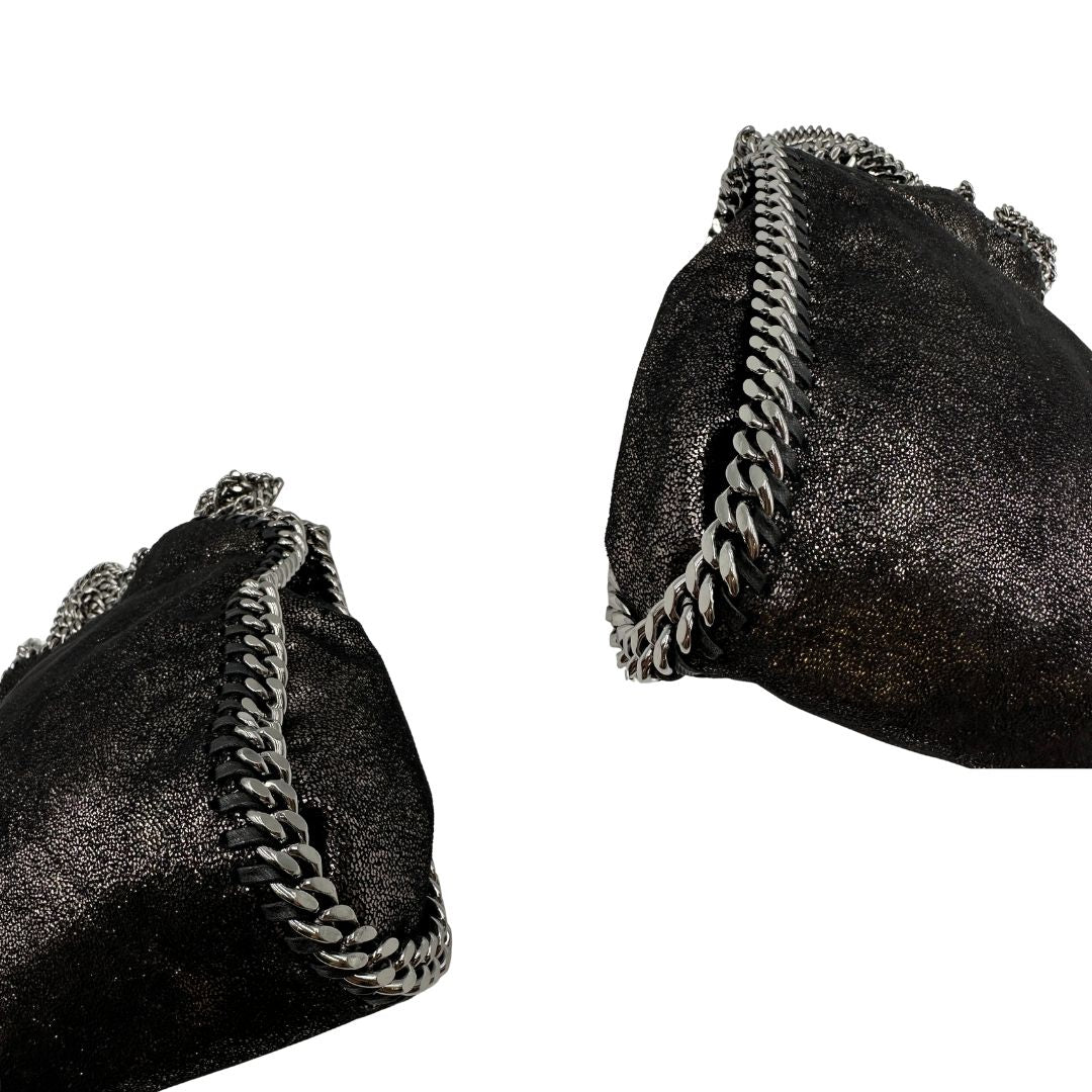 Borsa Falabella in shaggy dear nero e hardware argentato, nella versione mini, indossabile a tracolla, a spalla e a mano, di lusso, originale, ottime condizioni