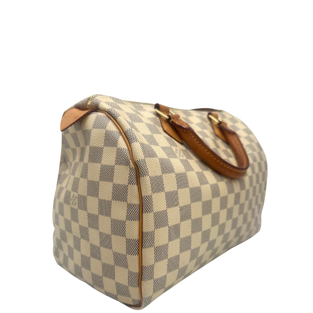 lato Speedy Louis Vuitton in canvas damier azur nella misura 30, di lusso, originale, ottime condizioni, usato 