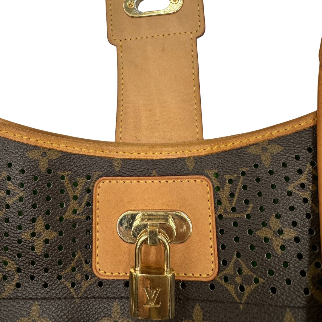 Borsa LV in canvas monogrammato marrone e hardware dorato, indossabile a spalla v