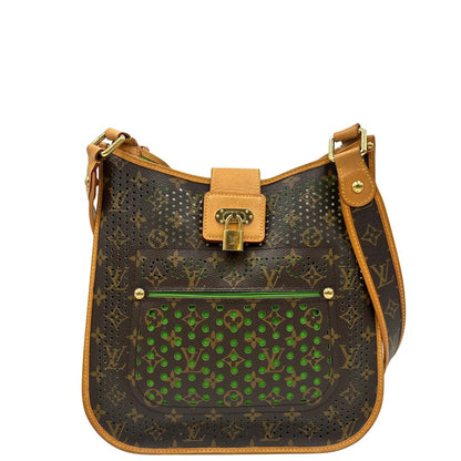 front Borsa LV in canvas monogrammato marrone e hardware dorato, indossabile a spalla 