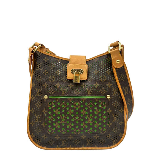 front Borsa LV in canvas monogrammato marrone e hardware dorato, indossabile a spalla 