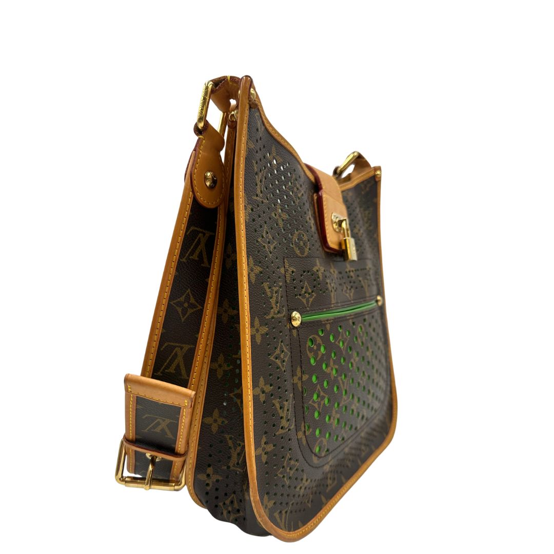 lato Borsa LV in canvas monogrammato marrone e hardware dorato, indossabile a spalla 
