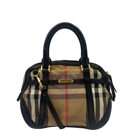 Borsa Burberry in tessuto trama tartan con finiture in pelle nera