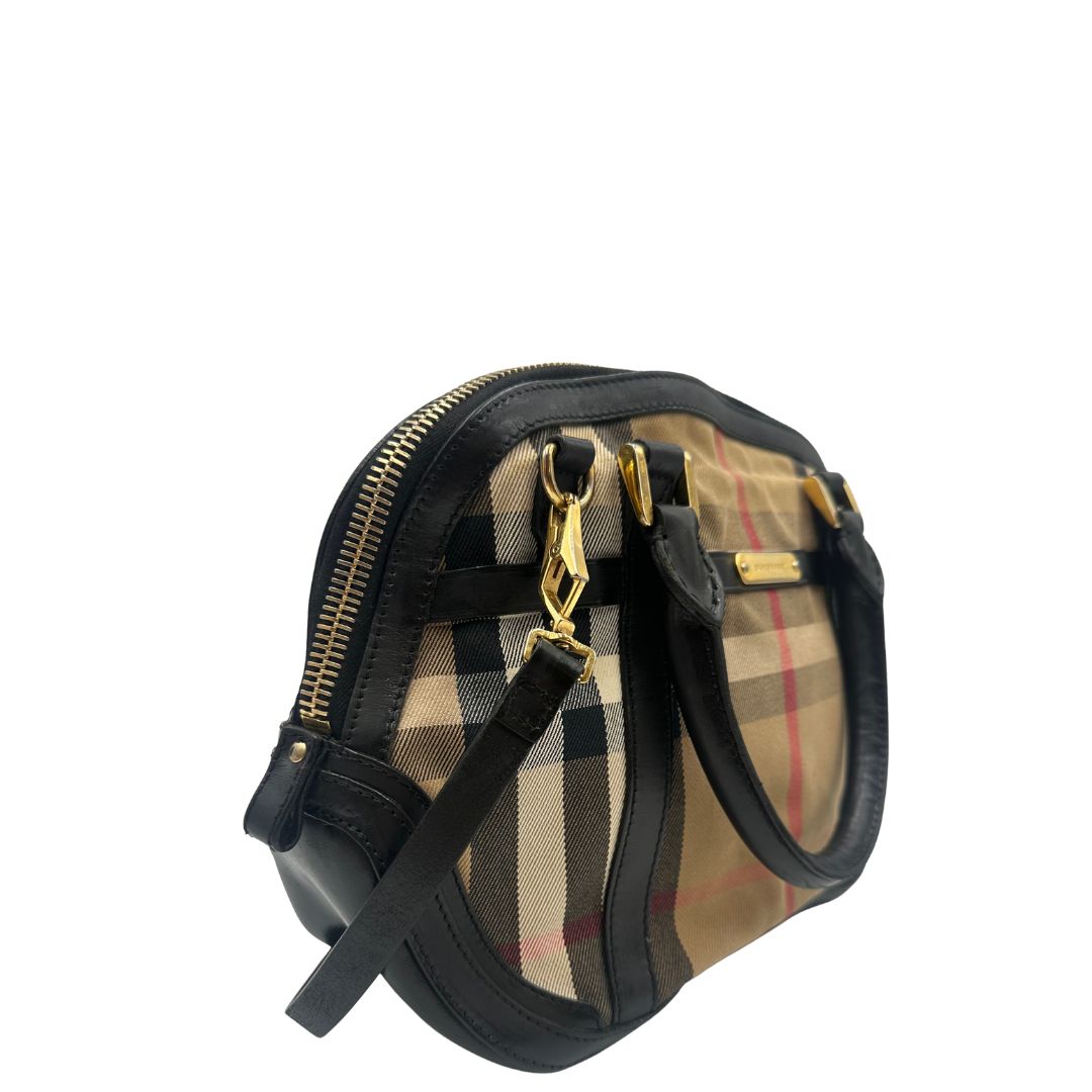 Borsa Burberry in tessuto trama tartan con finiture in pelle nera