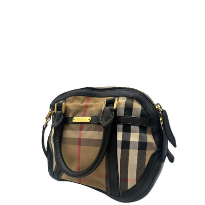 Borsa Burberry in tessuto trama tartan con finiture in pelle nera