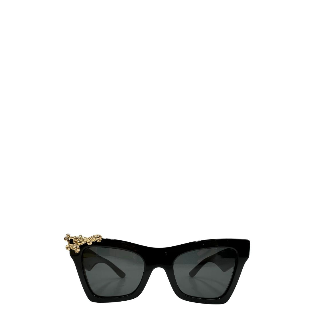  Occhiali da sole Dolce & Gabbana in acetato nero impreziositi da inserti metallici dorati, di lusso, originali, ottime condizioni