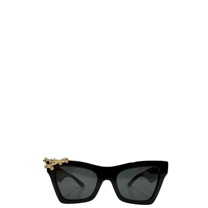  Occhiali da sole Dolce & Gabbana in acetato nero impreziositi da inserti metallici dorati, di lusso, originali, ottime condizioni