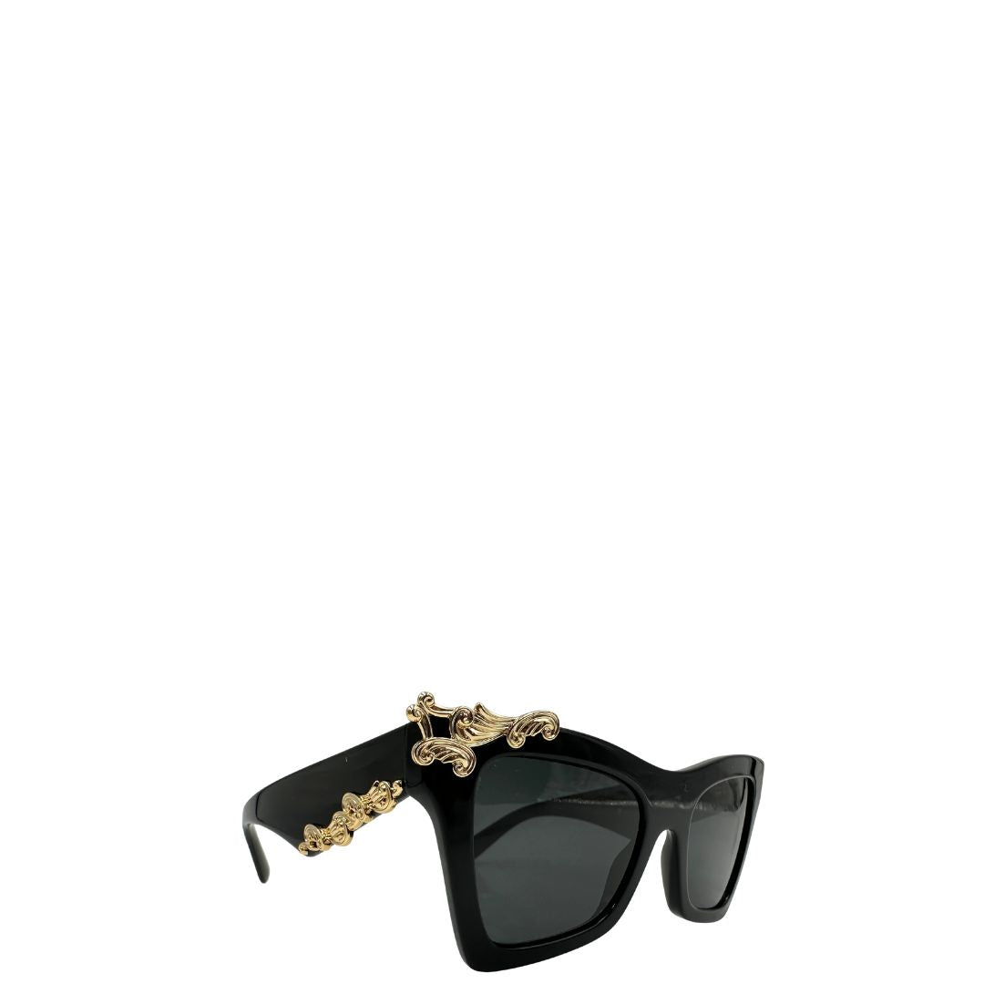  Occhiali da sole Dolce & Gabbana in acetato nero impreziositi da inserti metallici dorati, di lusso, originali, ottime condizioni