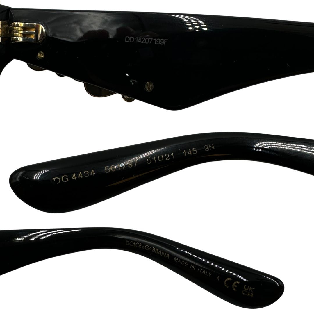  Occhiali da sole Dolce & Gabbana in acetato nero impreziositi da inserti metallici dorati, di lusso, originali, ottime condizioni