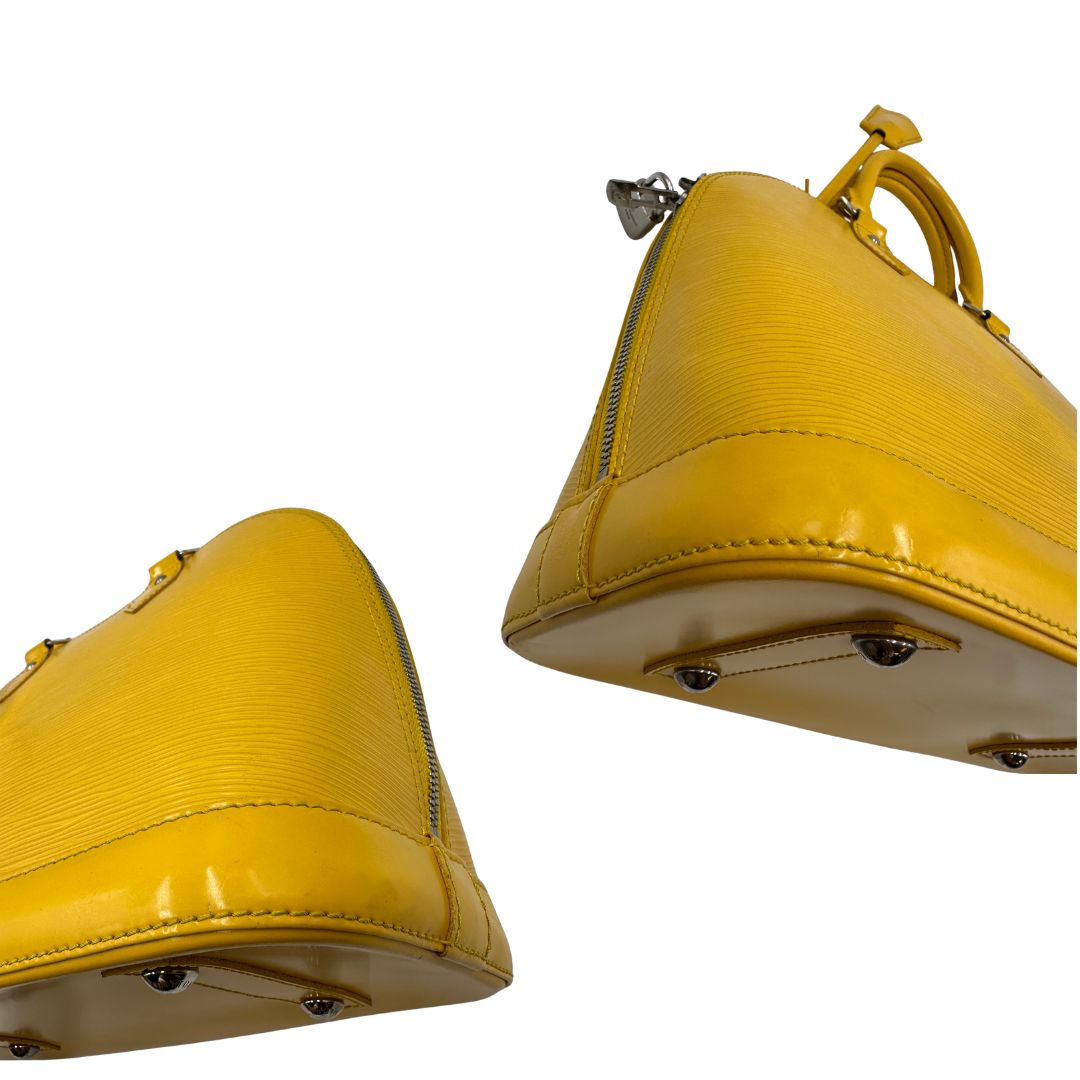 angoli Louis Vuitton Alma in pelle epi gialla nella versione PM, di lusso, originale, ottime condizioni, usata