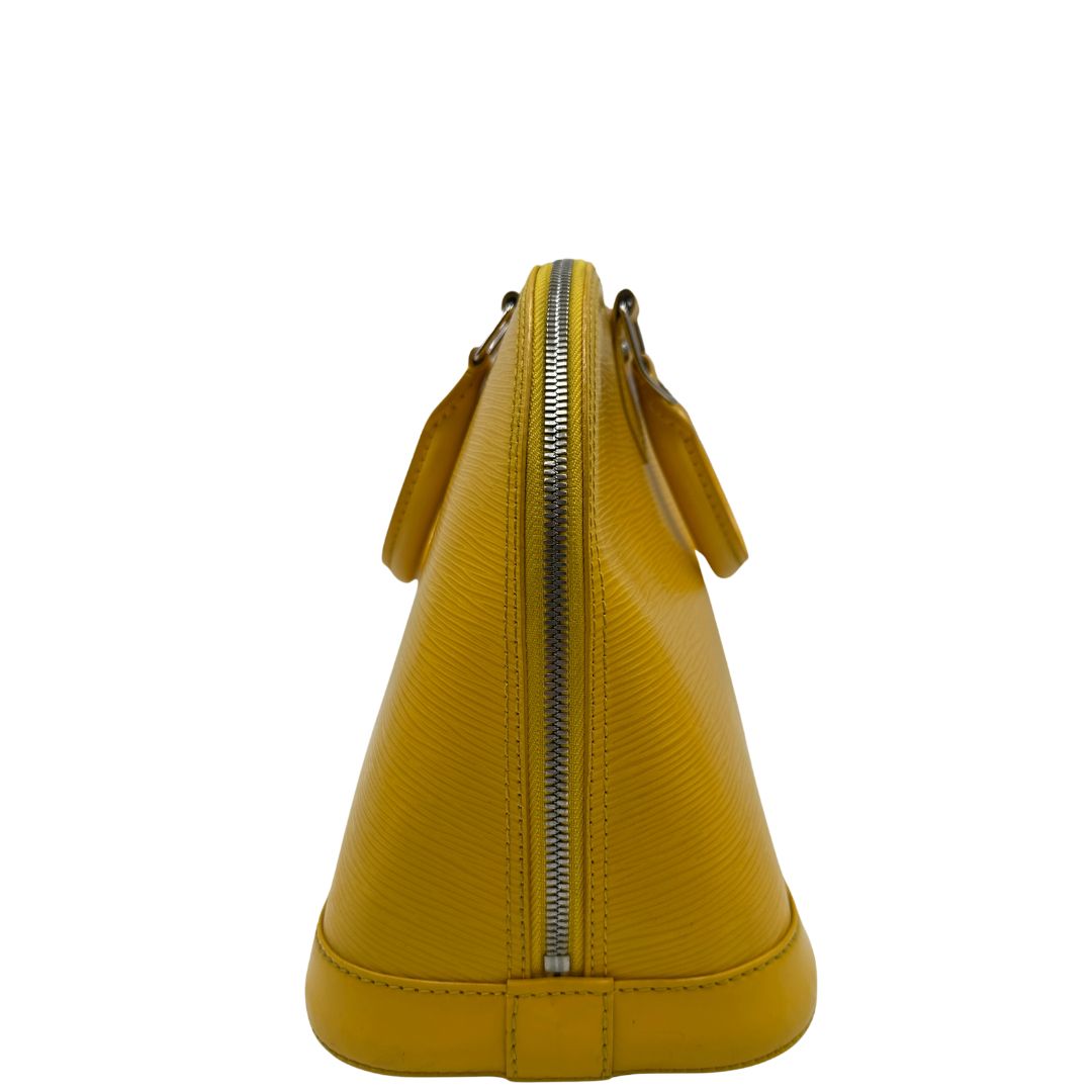 lato Louis Vuitton Alma in pelle epi gialla nella versione PM, di lusso, originale, ottime condizioni, usata 