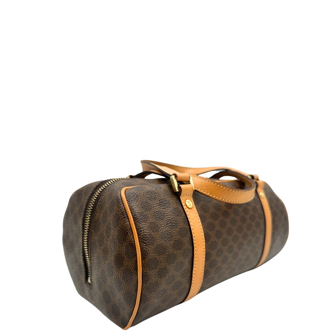 lato bauletto Celine Macadam in canvas marrone con finiture in vacchetta, munito di doppi manici, di lusso, originale, ottime condizioni 