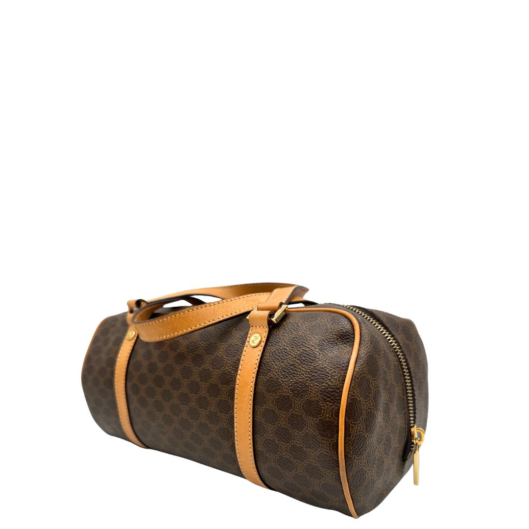lato bauletto Celine Macadam in canvas marrone con finiture in vacchetta, munito di doppi manici, di lusso, originale, ottime condizioni