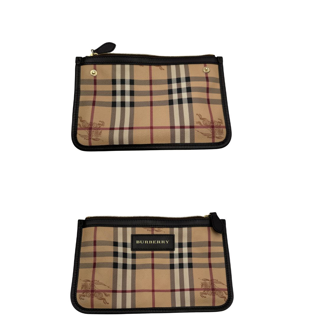 pochette Shopper Burberry in canvas beige con classica trama tartan e finiture in pelle 