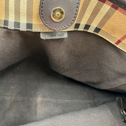 interno Shopper Burberry in canvas beige con classica trama tartan e finiture in pelle 