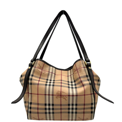 front  Shopper Burberry in canvas beige con classica trama tartan e finiture in pelle