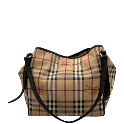 retro Shopper Burberry in canvas beige con classica trama tartan e finiture in pelle 
