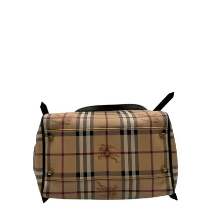Shopper Burberry in canvas beige con classica trama tartan e finiture in pelle