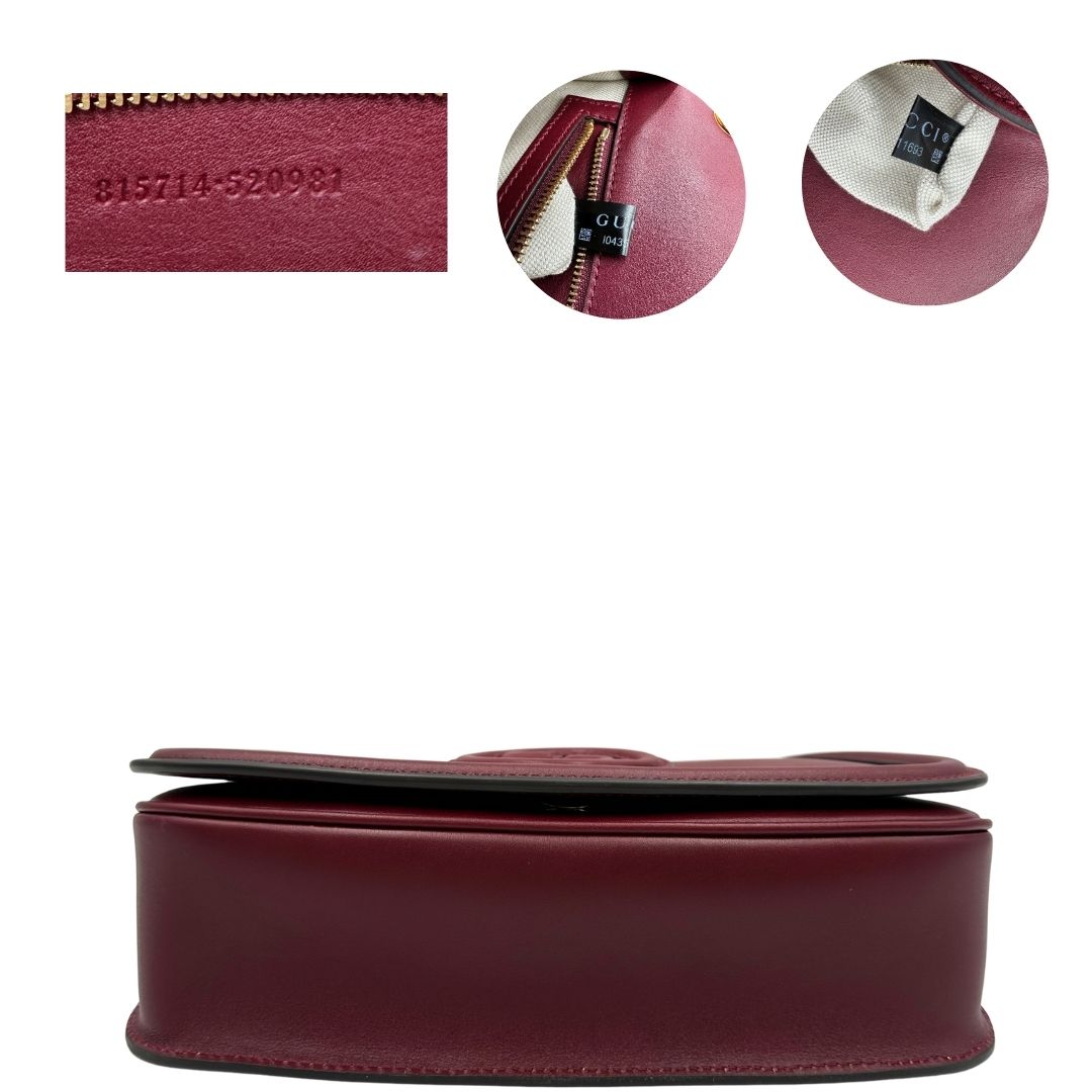 base Borsa Gucci in pelle bordeaux con iconica doppia G sul front, di lusso, eccellenti condizioni, usata 815714 520981
