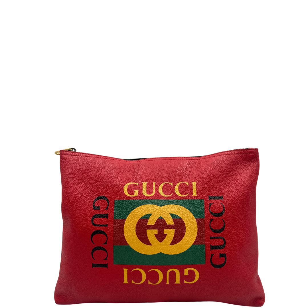 front v  Pochette Gucci in pelle rossa logata sul front, di lusso, originale, ottime condizioni, usata