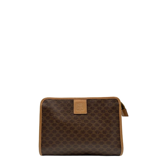 Front, Pratica pochete Celine in canvas marrone con finiture in vacchetta.