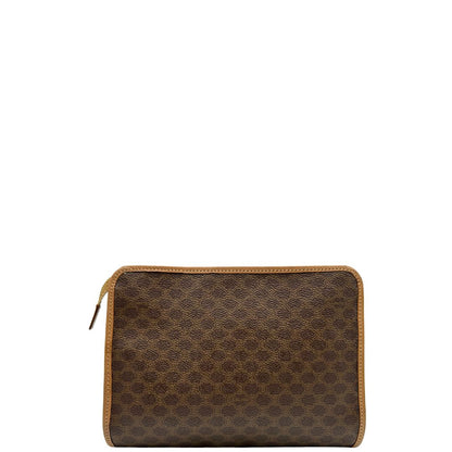 Retro, Pratica pochete Celine in canvas marrone con finiture in vacchetta.