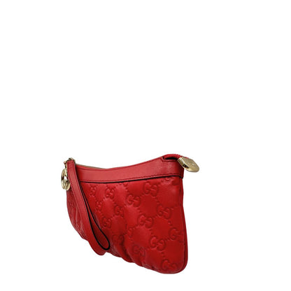  Pochette Gucci in pelle rossa con trama Guccissima, da poratre a mano. Originale, usata, di lusso, in ottime condizioni.