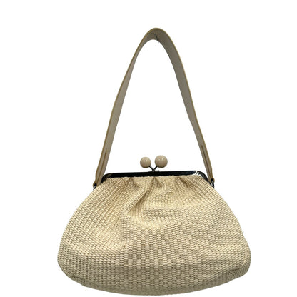 front Iconico pasticcino Max Mara in tessuto effeto rafia, indossabile a spalla o a tracolla 